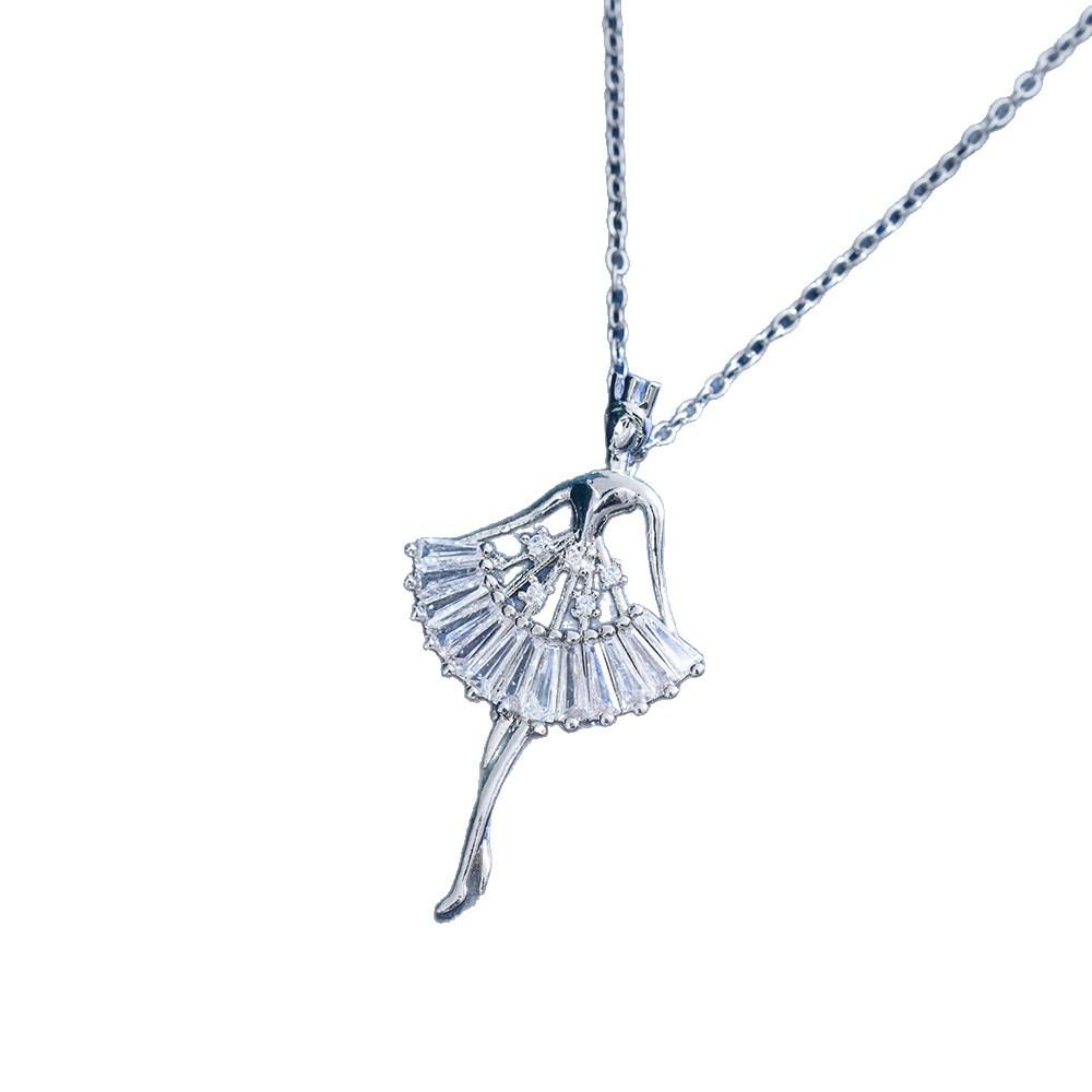 Elegant Ballet Girl Zirconia Pendant Necklace - Romantic Clavicle Chain Jewelry for Women