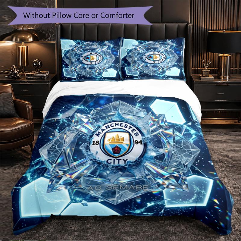 Set Lenzuola Manchester City Modello 3 Pezzi Morbida Copripiumino in Microfibra con Federe per Camera da Letto