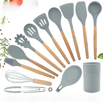 12 Pcs Spatula Set with Holder Silicone Kitchen Utensils Set with Stainless Steel Handle Kitchen Gadgets