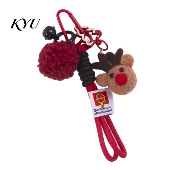 Knitted Holiday Embellishments Christmas Santa Claus Bag Charm, Crochet Keychain Pendant with Festive Charms Faux Leather Star, Xmas Hanging Decor for