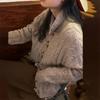 Women's Thickened Retro Horn Button Cable Knit Wool Cardigan - Long Sleeve, Slim Fit, Warm, Solid Color, Simple Design for Autumn and Winter