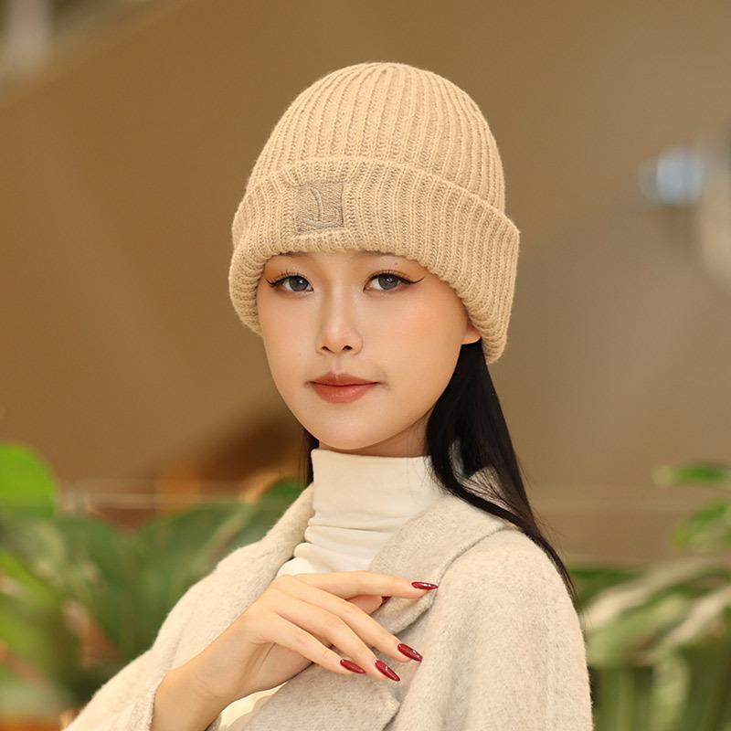 Big head circumference thick wool hat women's autumn and winter loose warm pile cold hat big face small knitted ear hat