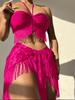 2025 European & American Tassel Mesh Bandeau Halter Three-Piece Bikini Swimsuit