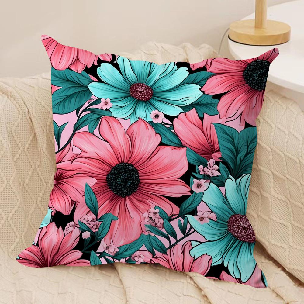 Beautiful flowers fashion Cushion Cover Silky Short Plush Invisible Zipper Dustproof Sofa Pillow Case for Home Decor
