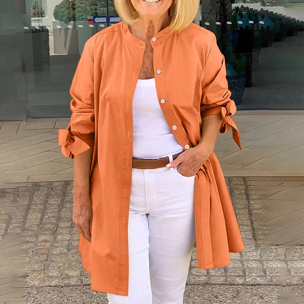 Women's Casual Fashion Solid Color Single Breasted Cardigan Long Sleeved T-Shirt Shirt Jacket