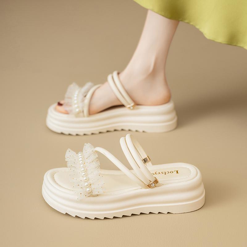 New Anti-Slip Women's Pearl Slippers Leisure Ins Trendy Women's Summer Sandal Thick Bottom Women's Shoes Sweet Style