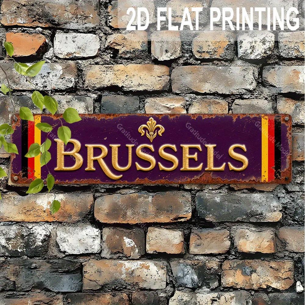 Retro Belgium Brussels Metal Sign – Vintage Decor for Home, Cafe, Man Cave, Restaurant (15.75x3.94in)