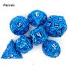 7 Pcs Blue White Stripe Metal Dice Solid Metal Polyhedral Dice Set Suitable for Role-Playing RPG  Board Game Card Game
