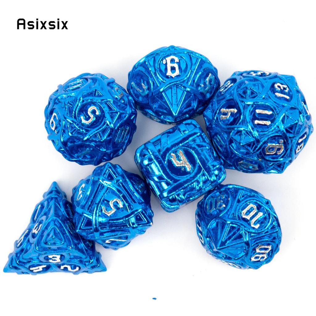7 Pcs Blue White Stripe Metal Dice Solid Metal Polyhedral Dice Set Suitable for Role-Playing RPG  Board Game Card Game