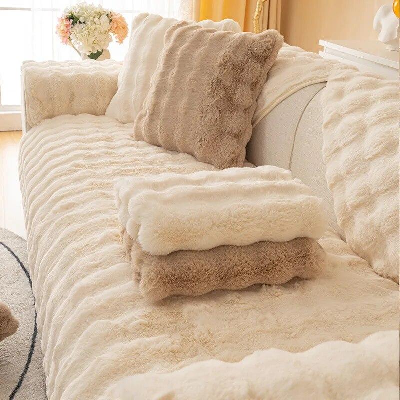 Tavşan Peluş Kalınlaşmak Kanepe Slipcover Evrensel Düz Renk Kanepe Havlu Kaymaz Kanepe Kapakları Oturma Odası Için Slipcovers Kanepe Havlu