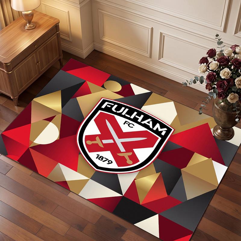 Fulham Football Print Crystal Velvet Rug, Comfortable Water Absorbent Non Slip Indoor Floor Carpet