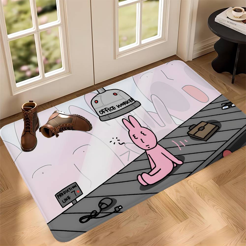 My F-Friend Pink Rabbit Funny Anime Floor Mat INS Style Soft Bedroom Floor House Laundry Room Mat Anti-skid Household Carpets