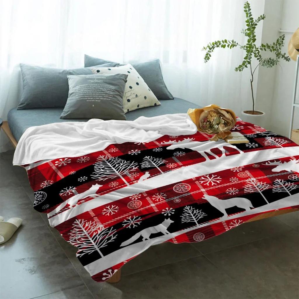 Christmas Winter Animals Checkered Buffalo Blankets Throw Cover Fleece Comfort Warm Room Couch Home Bedspread Blanket