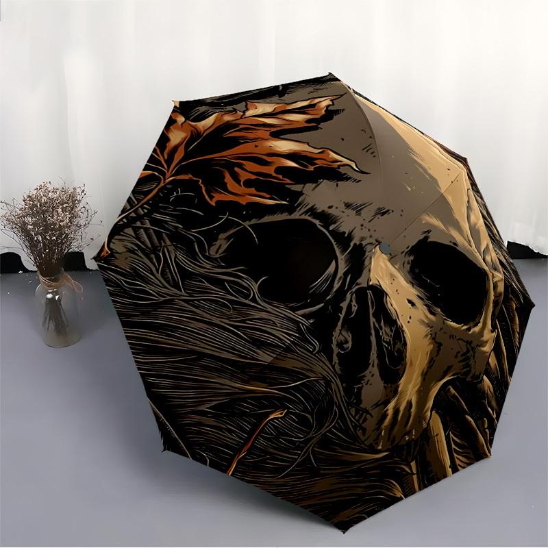 1pc Skull Leaves Fashionable Automatic Opening/Closing Folding Umbrella with 8 Bones, Windproof Portable, Daily Use82