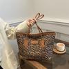 Vintage Leopard Print Canvas Bag Large Capacity Casual Shoulder Handbag For Women Students
