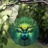 Artistic Deer Wind Chime 25cm with 360 Hanging Hook Intricate Metal Design Vibrant Green Yellow Patterns for Outdoor Garden Patio Balcony Decor