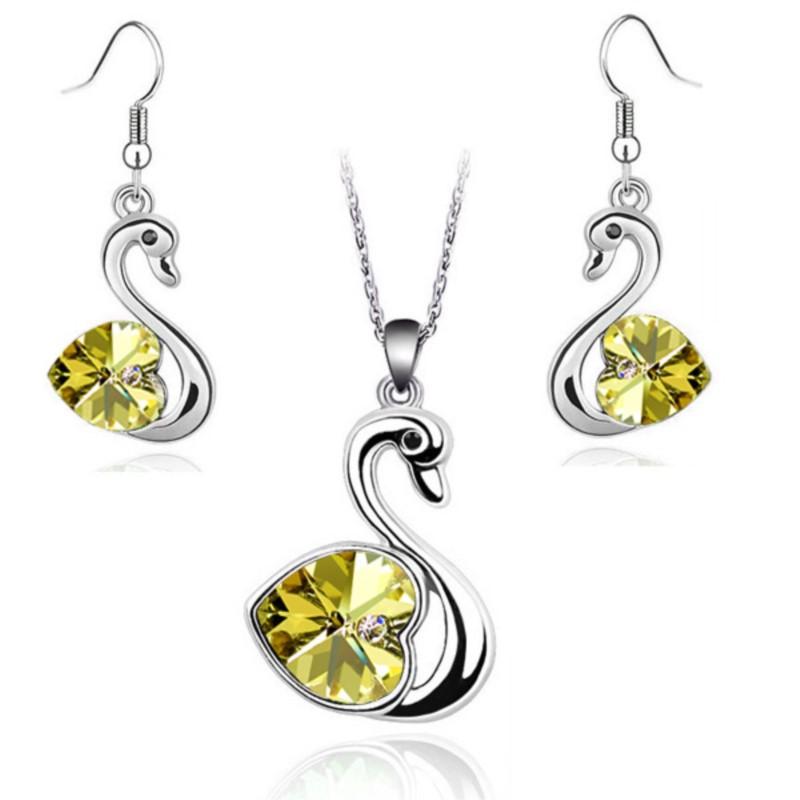 Cigno di cristallo Ciondolo charm amante moda Set di gioielli regalo di compleanno presente Collana Orecchino charm di qualità ragazza appuntamento