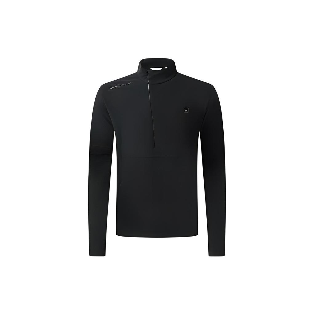 FILA Solid Color Outdoor Casual Sports Half-Zip Stand Collar Long Sleeve T-Shirt Men Tops Black A11M315701F-BK