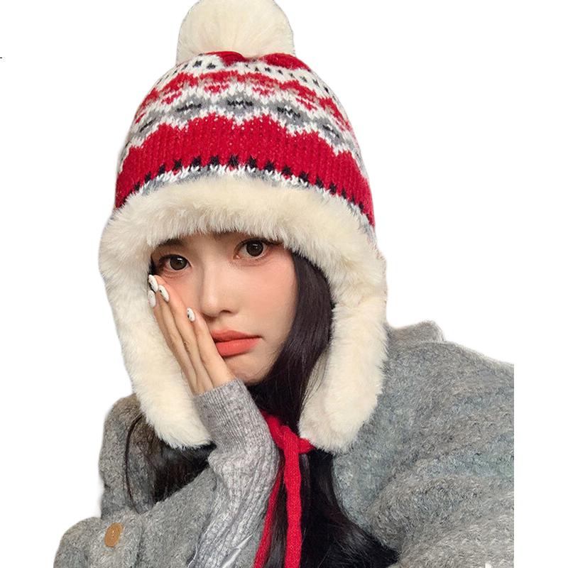 XUEXIMAN Fair Island Women's Winter Northeast Cold-Resistant Ear Protection Knitted Cotton Hat Windproof Harbin Travel Warm Lei Feng Hat