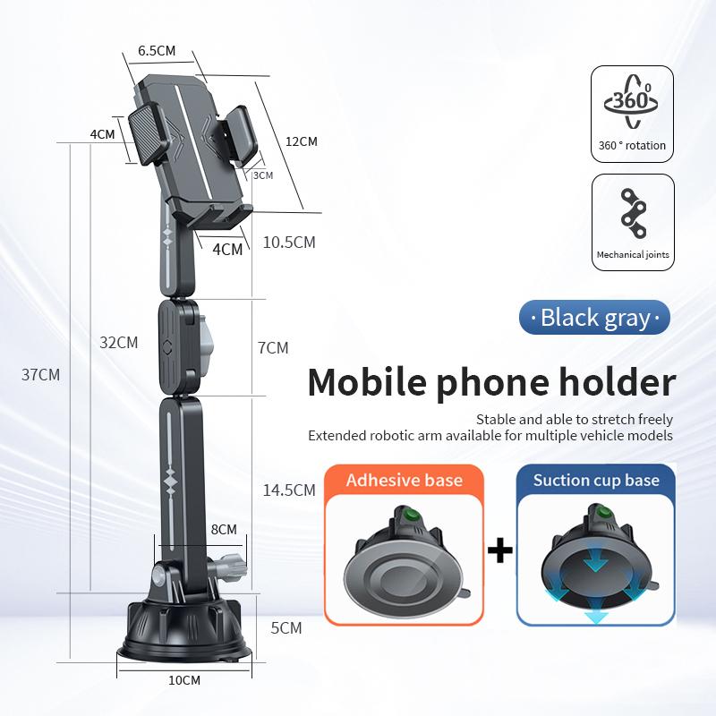 Truck Extended Mobile Phone Holder with Suction Cup for Windshield, Dashboard,and Center Console-Large Articulated Phone Mount серый