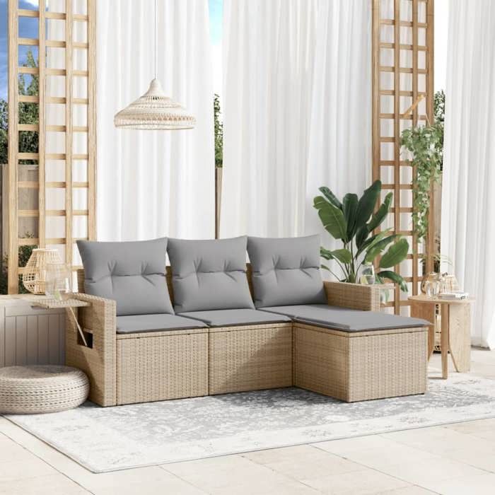 VidaXL Salon de Jardin avec Coussins 4 pcs, Canapés de Terrasse, Ensemble de Meubles de Patio, Mobilier d'Extérieur, Beige 3220068
