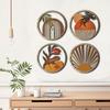 4 Pcs Wooden Round Boho Wall Art Bohemian Circle Wall Decor Hollow Out Farmhouse Hanging Sign for Bedroom Living Room Bathroom Patio Apartment
