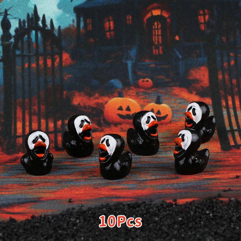10Pcs Halloween Pumpkin Duck Micro Landscape Resin Ornament Devil Duck Halloween Carnival Party Gift Home Desktop Decoration