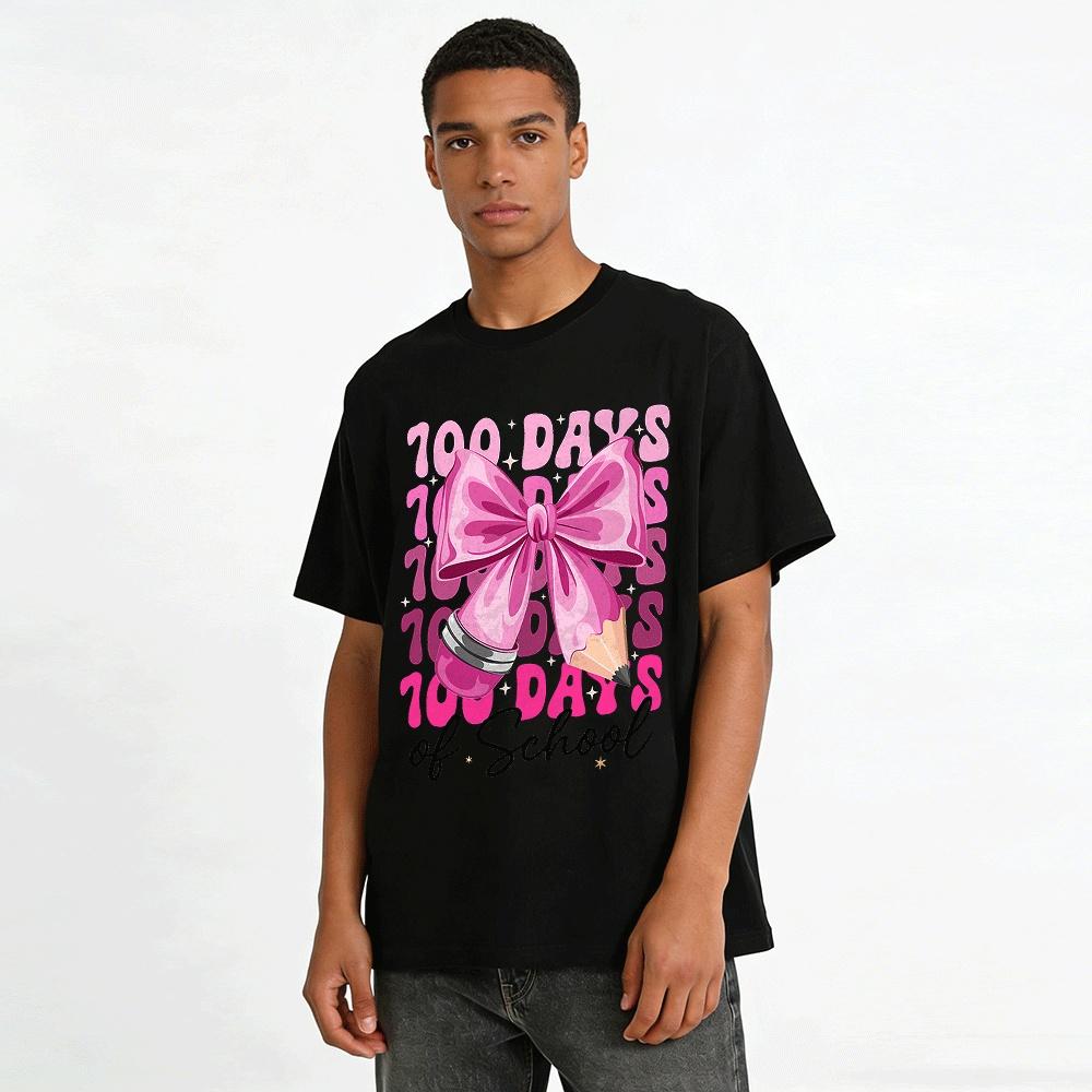 100 Days of School Pink Bow Pencil Girls' Fun School Top Pure cotton T-shirt