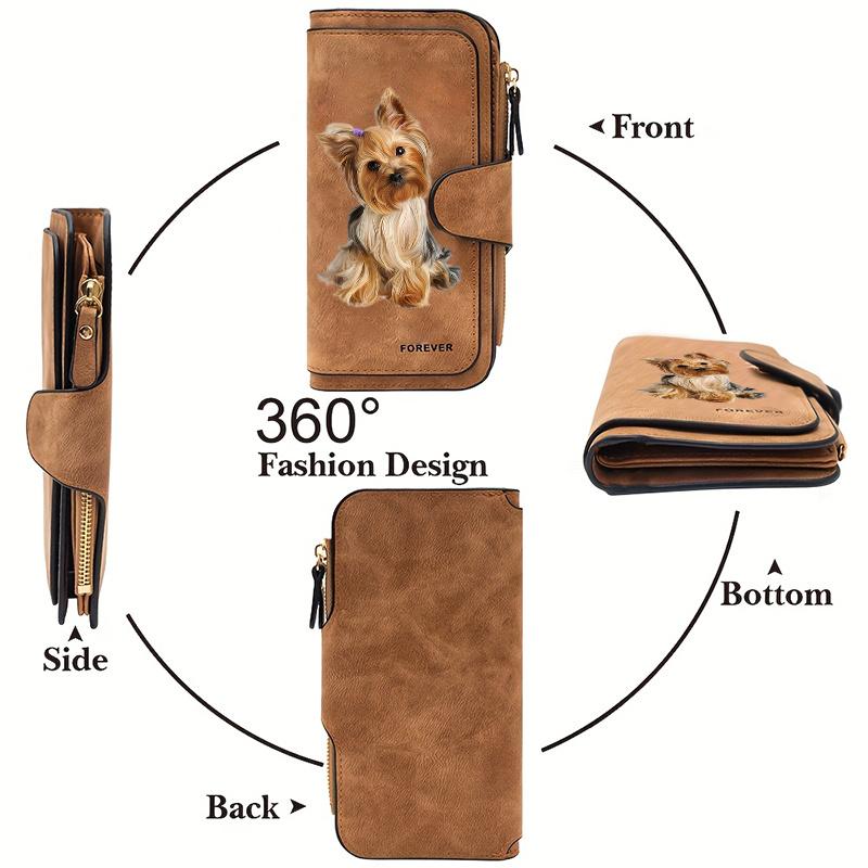 1PC Yorkshire Terrier Women's Long Wallet Tri - fold Card Holder with Multiple Slots Printed Zipper Card Wallet Cash ID Credit Card Organizer for
