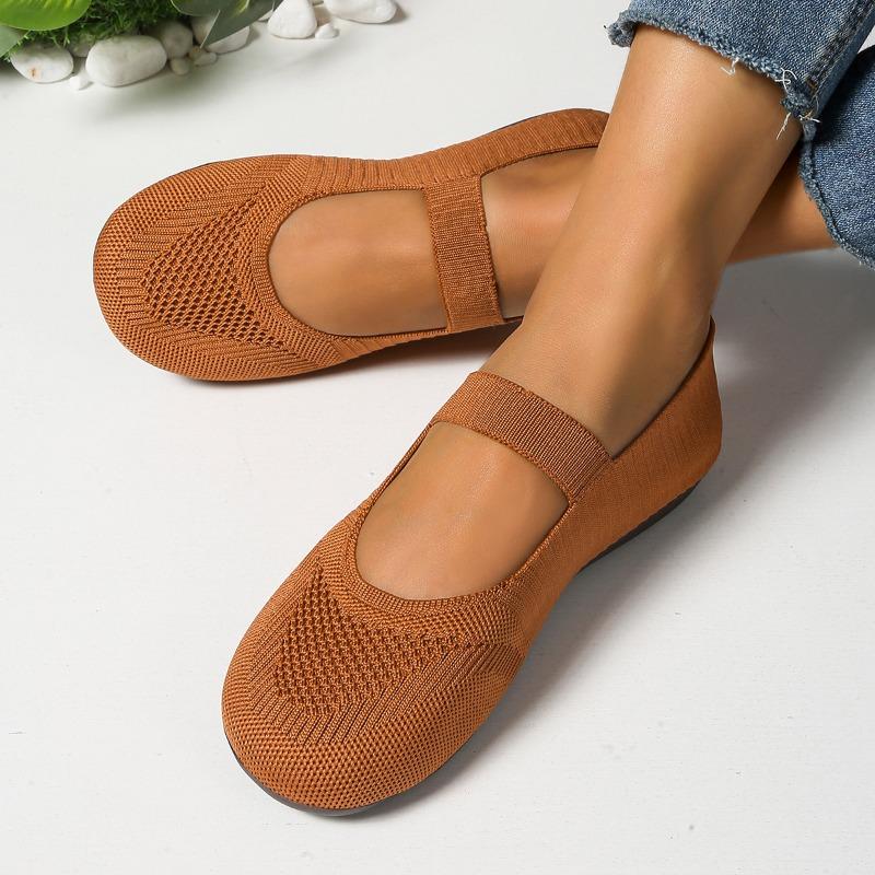 

New women s shoes fly-woven breathable shallow mouth single shoes women s knitted mesh large size flat bottom four-season work shoes boat shoes 43
