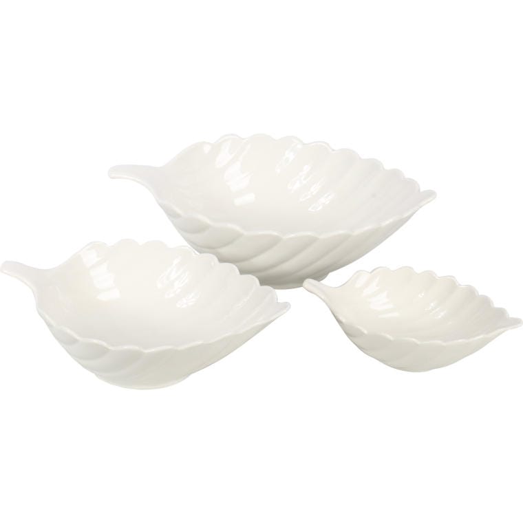 Set of 3 White Leaf-Shaped Ceramic Bowls II