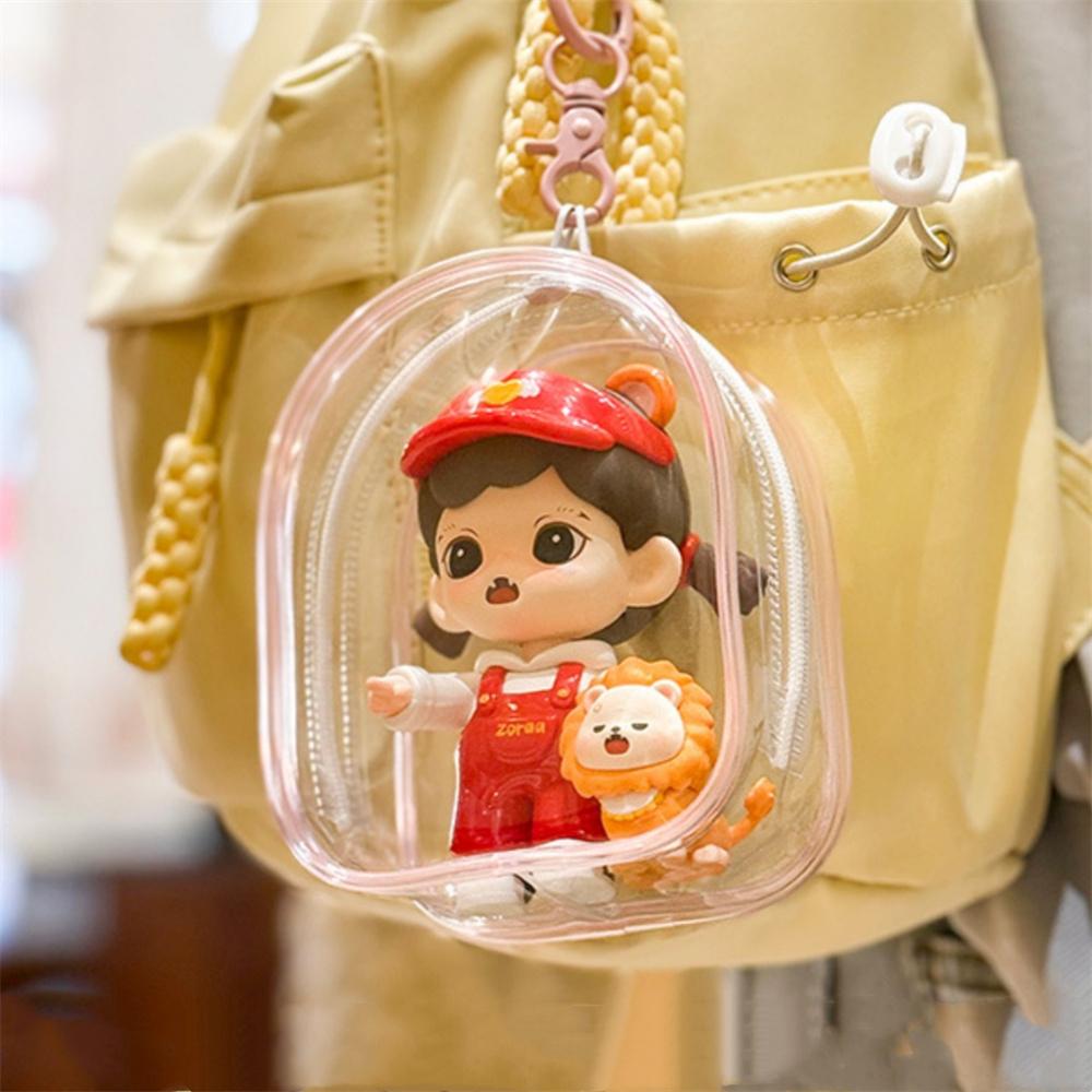 12cm PVC Transparent Storage Bag with Keychain Multicolor Cartoon Doll Display Box Dustproof Case Earphones Gift Organizer Bags