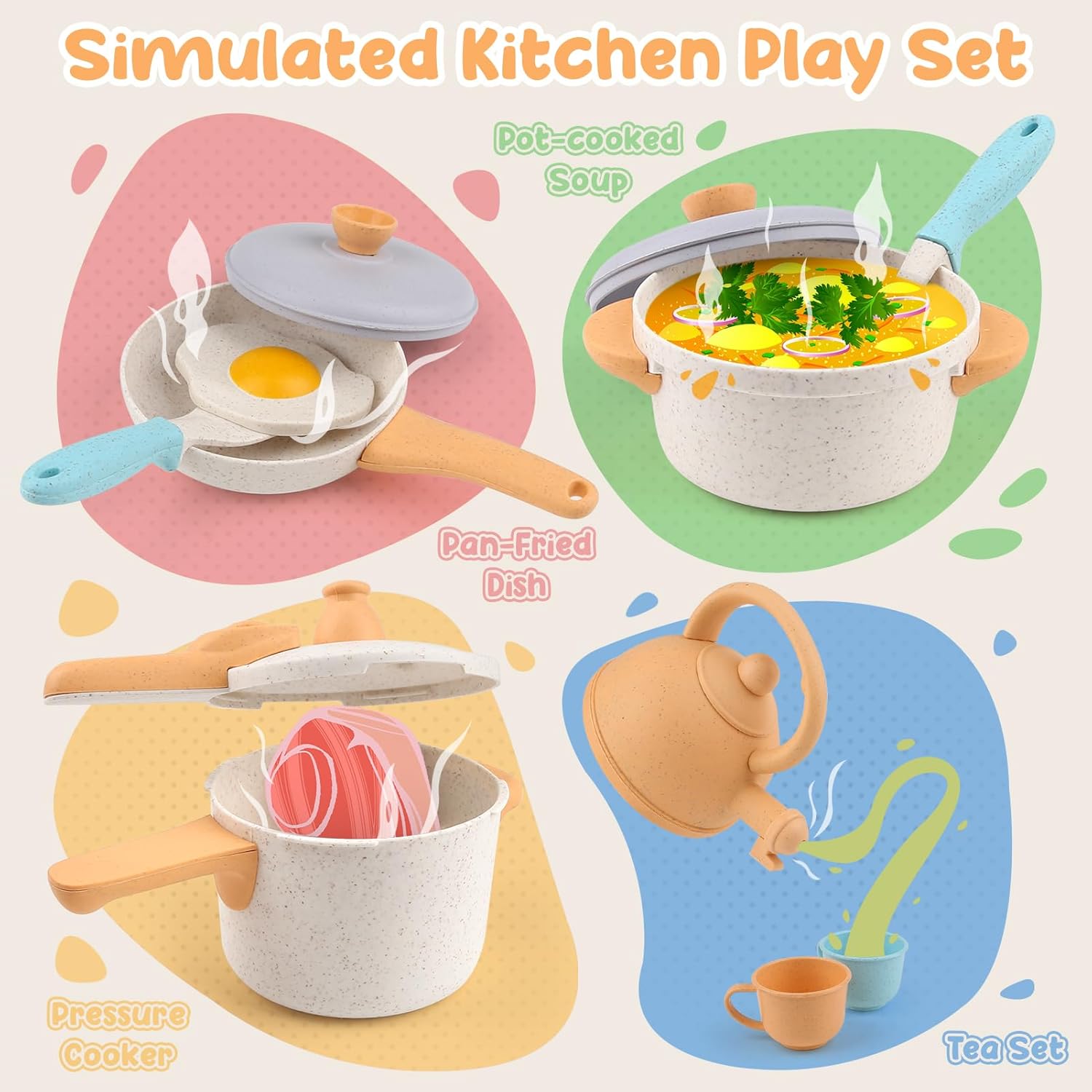 Dreamon Kids Play Kitchen Accessories, Pretend Play Cooking Toys Set, Cookware Pots and Pans Utensils Playset for Toddlers, Kids Kitchen Cooking Play