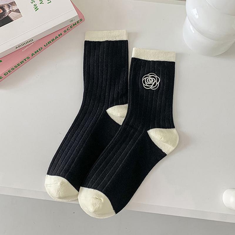 Autumn Women Socks Korean Style Lolita Camellia Sweet Socks Breathable Girls