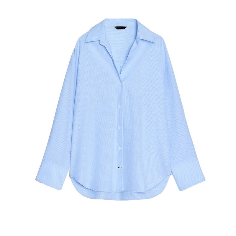

Spring and Summer New Women s Clothing Decorated Row Button Normcore Stripes Oxford Long Sleeves Lapel Shirt Tops 2350485 Sky Blue L