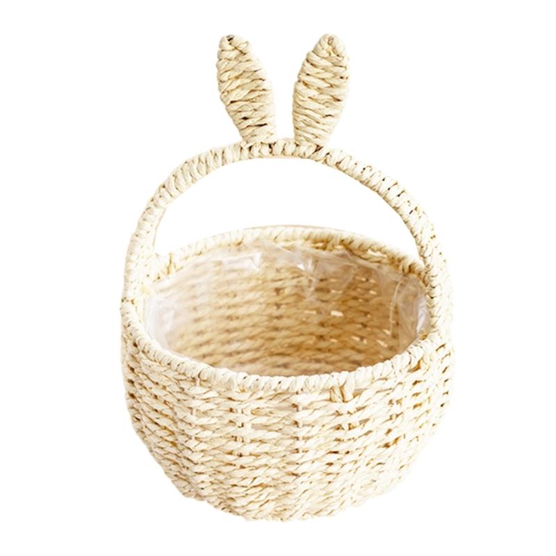 Durable Handmade Basket In Neutral Tone With Fun Rabbits Ear Detail Perfect For Fashion Home Decorations
