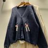 Women's Floral Applique V-Neck Loose Warm Cardigan Coat - Autumn/Winter Mori Girl Style