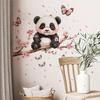 Cute Cartoon Red Panda with Butterfly and Sakura Wall Stickers, Warm Self-Adhesive Decor for Bedroom Living Room Decoration
