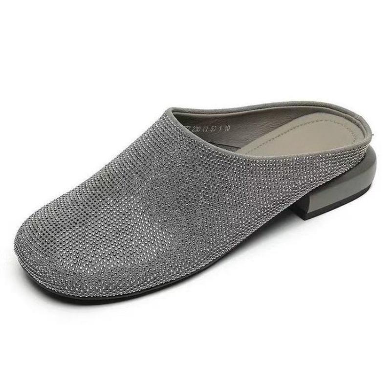 Autumn Baotou Slippers Women's Fashion Round Toe Deep Mouth Sequin Anti-slip Wear-resistant Block Heel Shoes