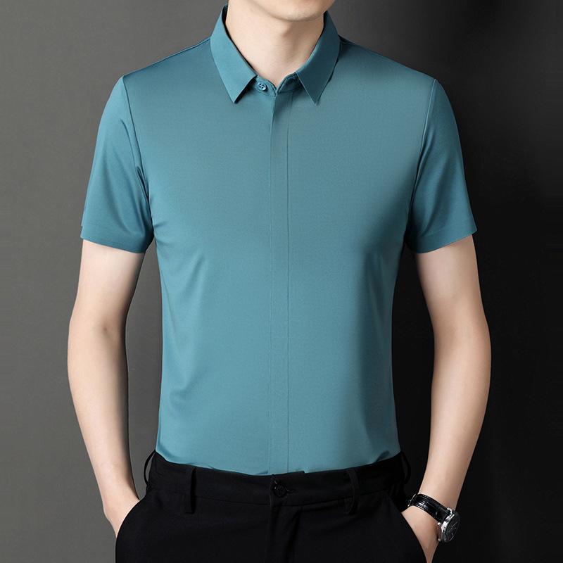 Seamless Shirt Men's Short-Sleeved Summer Solid Color Leisure Iron-Free Clothing for Middle-Aged Dad Thin Shirt Men's Shirt