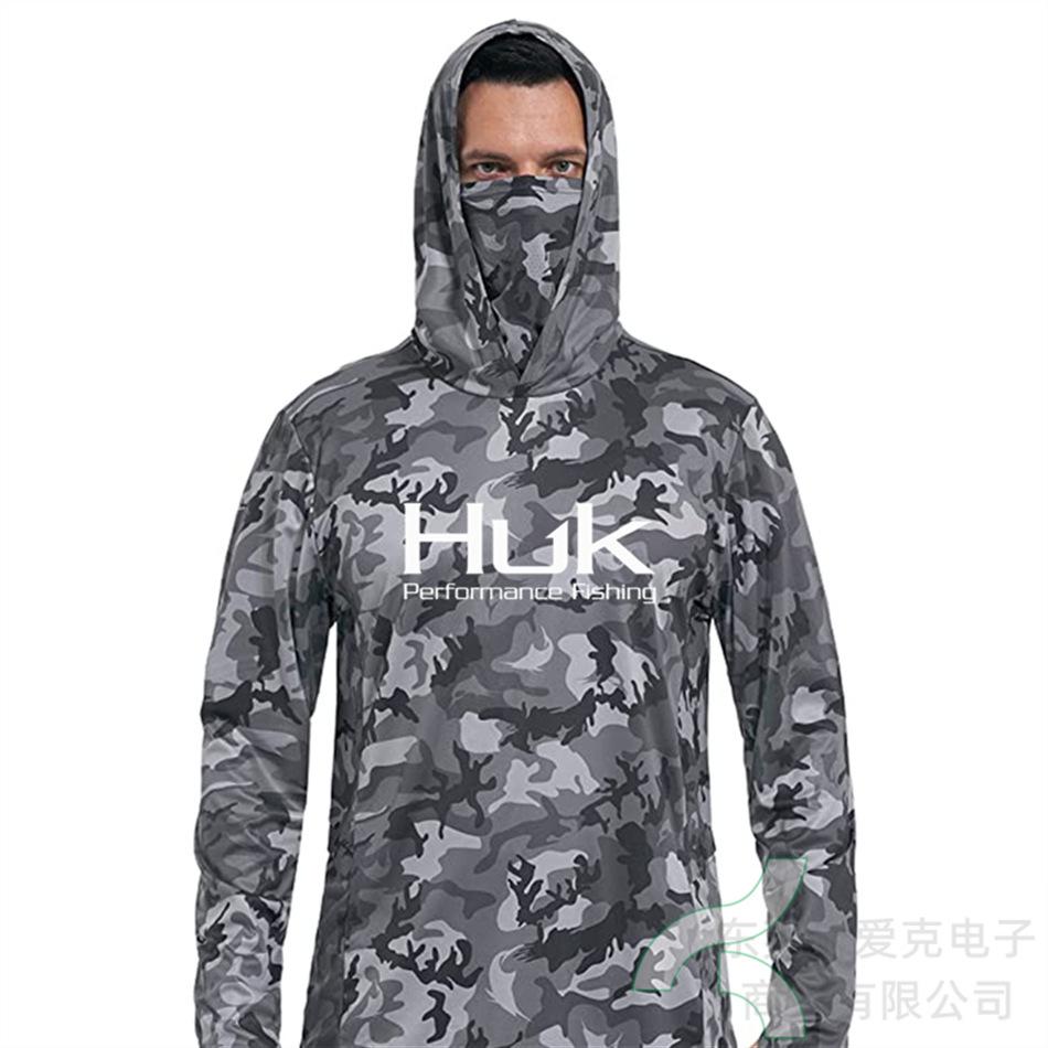 HUK fishing suit men's hoodie summer sun protection long sleeve fishing top with mask outdoor sports fishing shirt