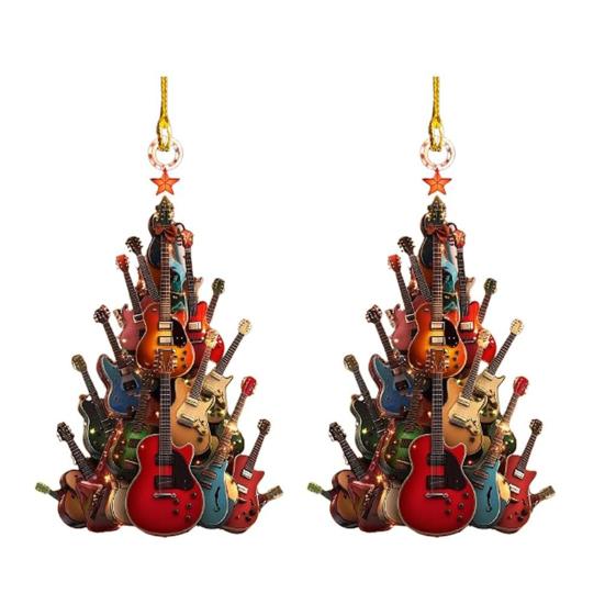 1/2Pcs Guitar Christmas Tree Ornaments Acrylic Pendants with Lanyard Easy To Hang Guitar Musical Instrument Ornaments