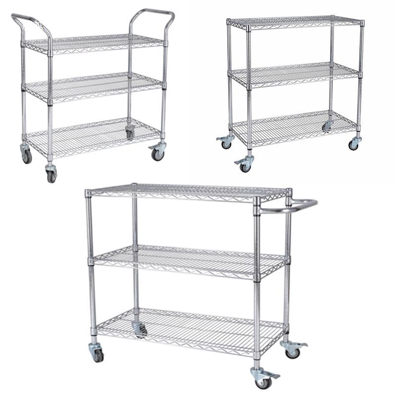 Movable Chrome Wire Mesh Shelving Unit with Wheels - Stainless Steel Storage & Display Rack