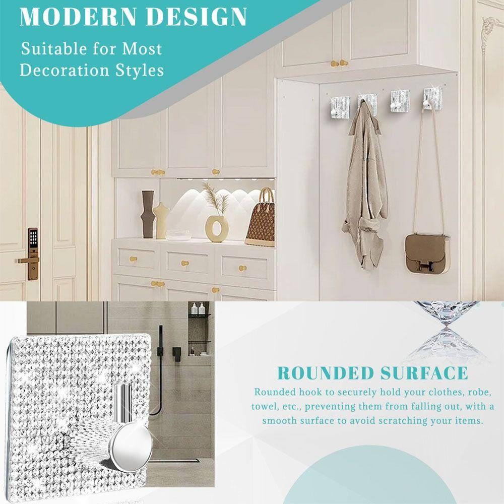 4pcs Punch Free Wall Hook Strong Adhesive Square /Round Bathroom Door Hook Single Hook Wall Mounted Towel Hanger Hook Clothe Bag