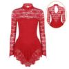 Women's Floral Lace Ballet Dance Leotard Fingerpoint Sleeves Figure Ice Skating Dress Costume