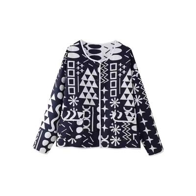Women's New Fashion Printed Double-sided Round Neck Loose Long Sleeved Cotton Jacket