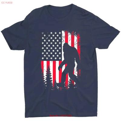 Bigfoot 4th Of July Patriotic Vintage American Flag USA T Shirt Vintage Washed Top For Everyday Wear Graphic Slightly