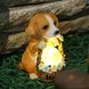 Solar Puppy Statue Light Dog Figurine LED Light Waterproof Cute Yard Ornaments Creative for Outside Yard Garden