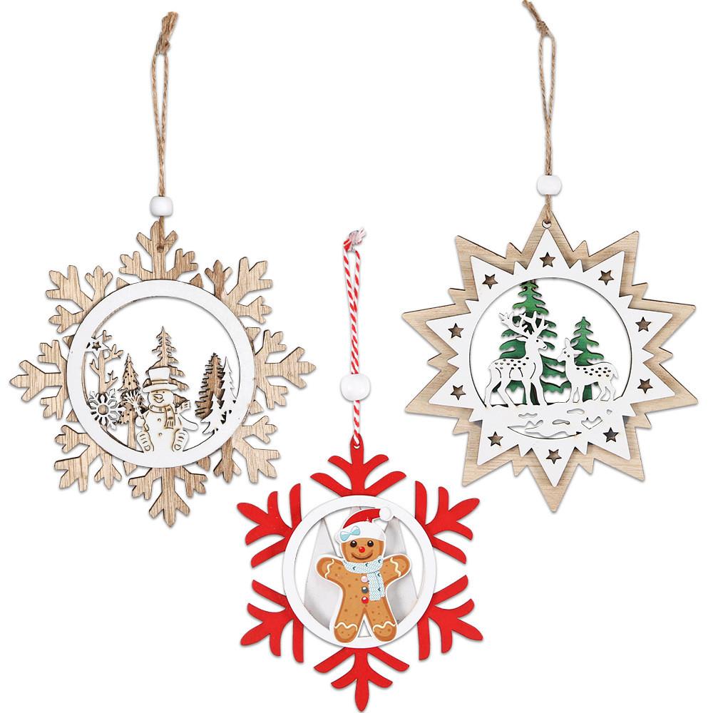 Wooden Christmas Artistic Ornaments Featuring Charming Reindeer Snowflakes And Characters Gingerbread