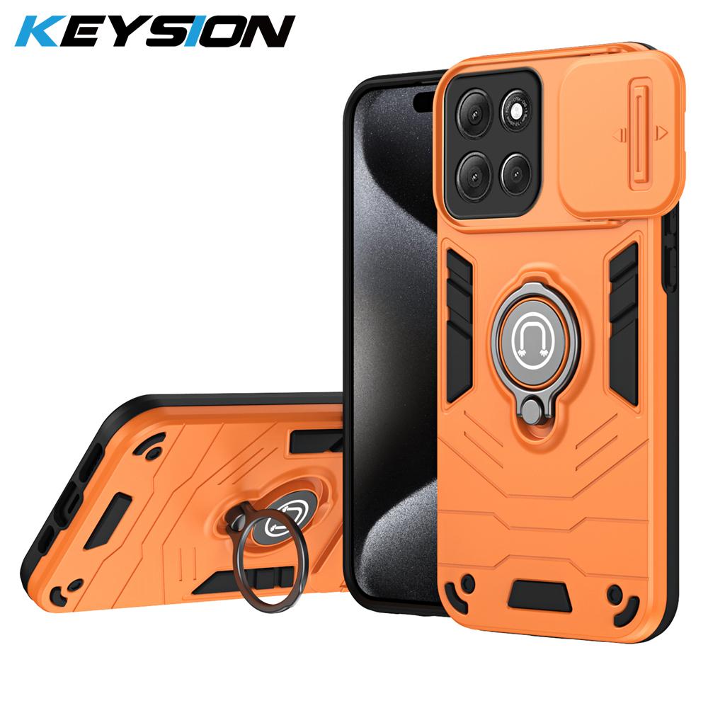 

KEYSION Shockproof Armor Ring Stand Case for Motorola MOTO G86 5G G86 Power G56 5G Slide Camera Lens Protection Phone Back Cover for MOTO G86 5G оранжевый